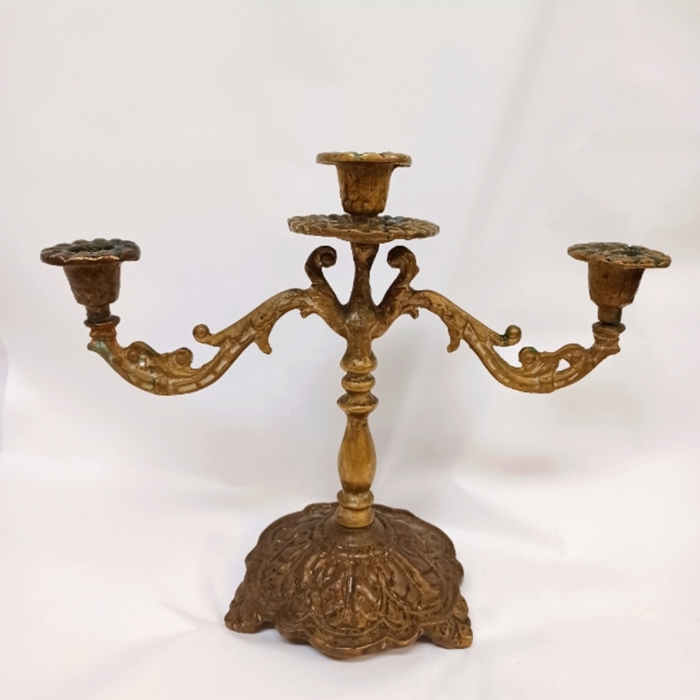 Vintage Ornate Brass 3 Tiered Candlestick Holder